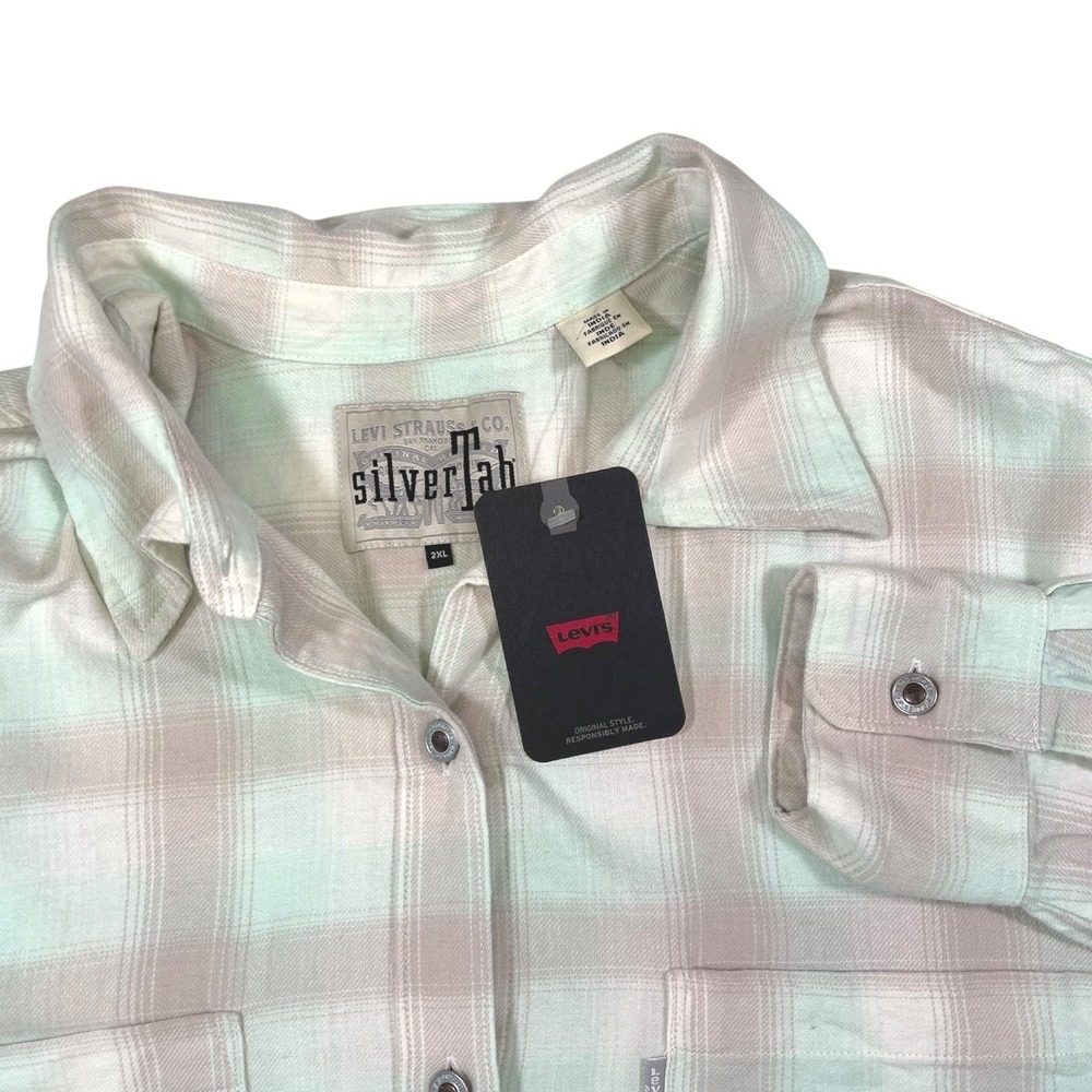 Levi's SilverTab 2XL Mint Green Plaid Flannel Shirt Oversized 90s Skater Grunge